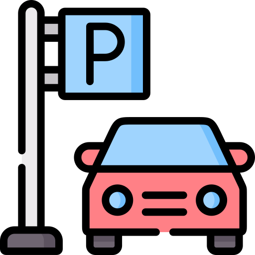 Icon of a car parked in a marked space to represent on-site parking available for Naakef guests and residents
